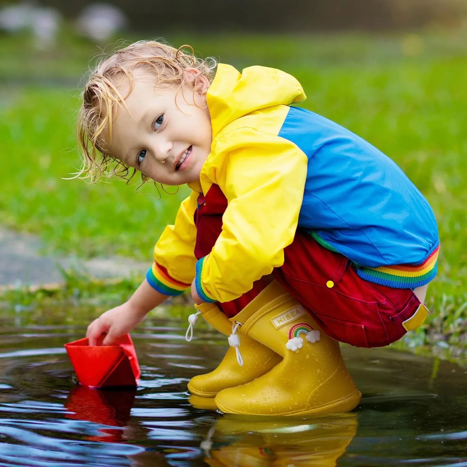 HISEA Toddler Rain Boots Waterproof, Baby Kids Short Rubber Rain Shoes Lightweight for Boys Girls