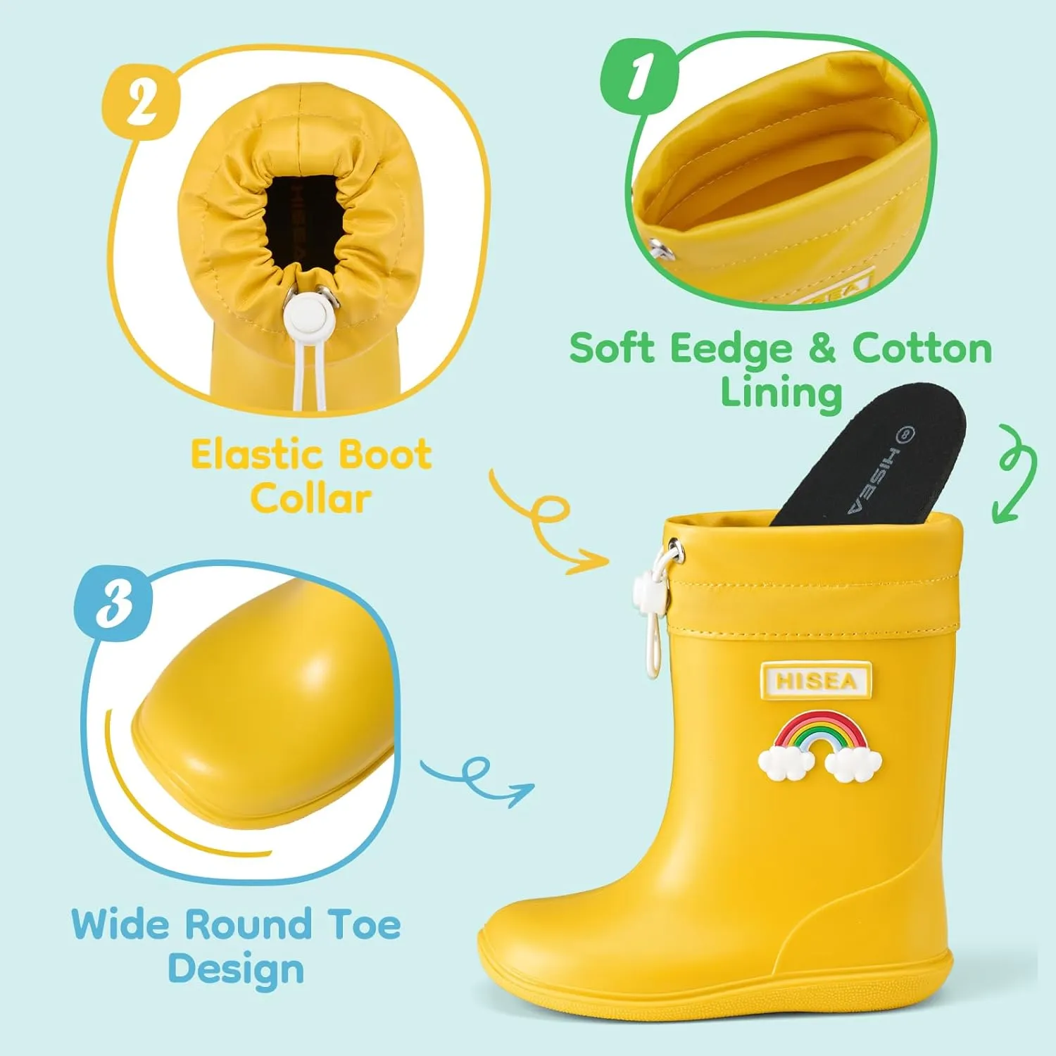 HISEA Toddler Rain Boots Waterproof, Baby Kids Short Rubber Rain Shoes Lightweight for Boys Girls