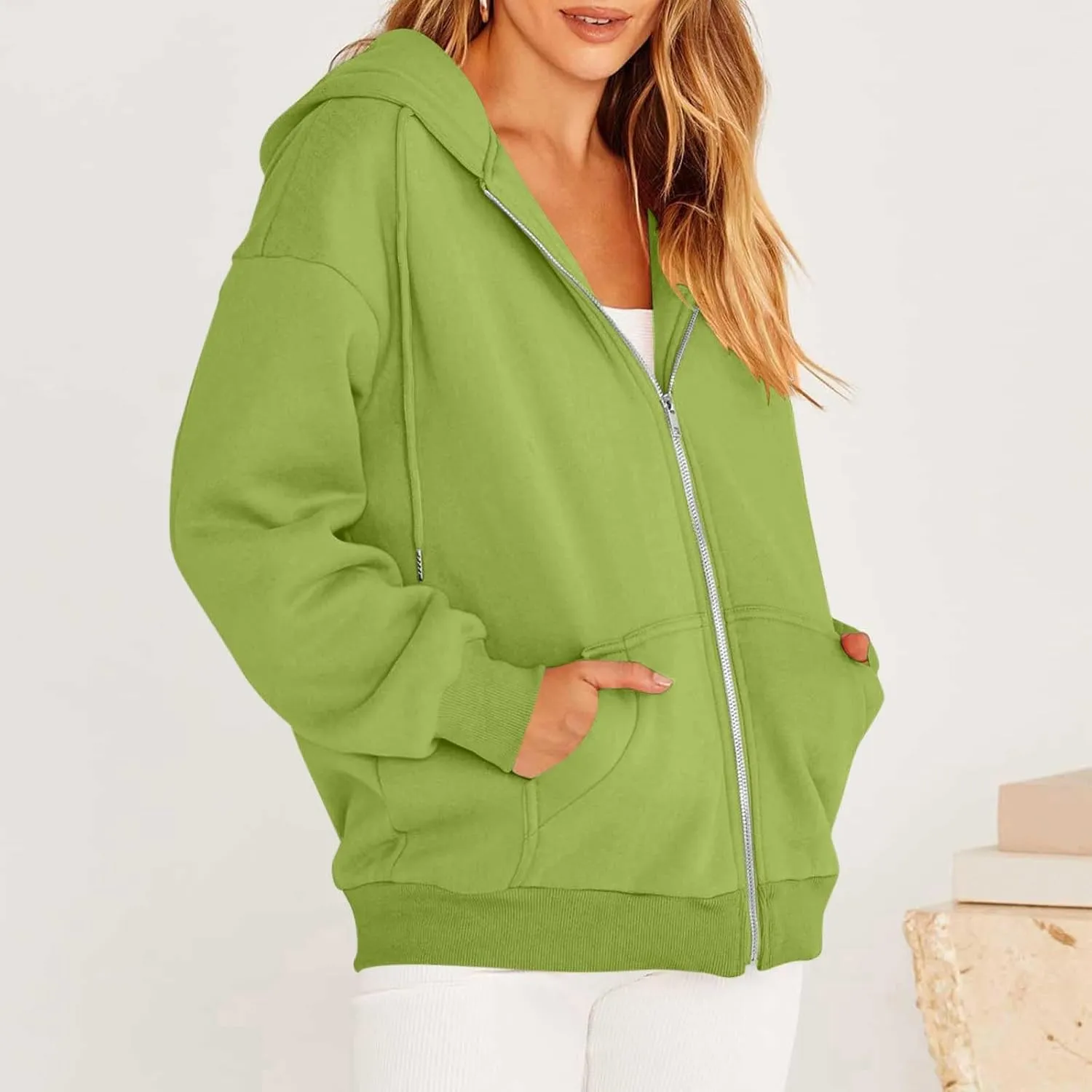 Hoodies for Women 2024 Oversized Long Sleeve Sweatshirts Casual Solid Y2K Jacket Fall Fashion Clothes with Pockets