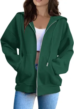 Hoodies for Women Long Sleeve Fall Fashion 2024 Oversized Zip Up Sweatshirts Solid Light Hoodie Jacket with Pockets