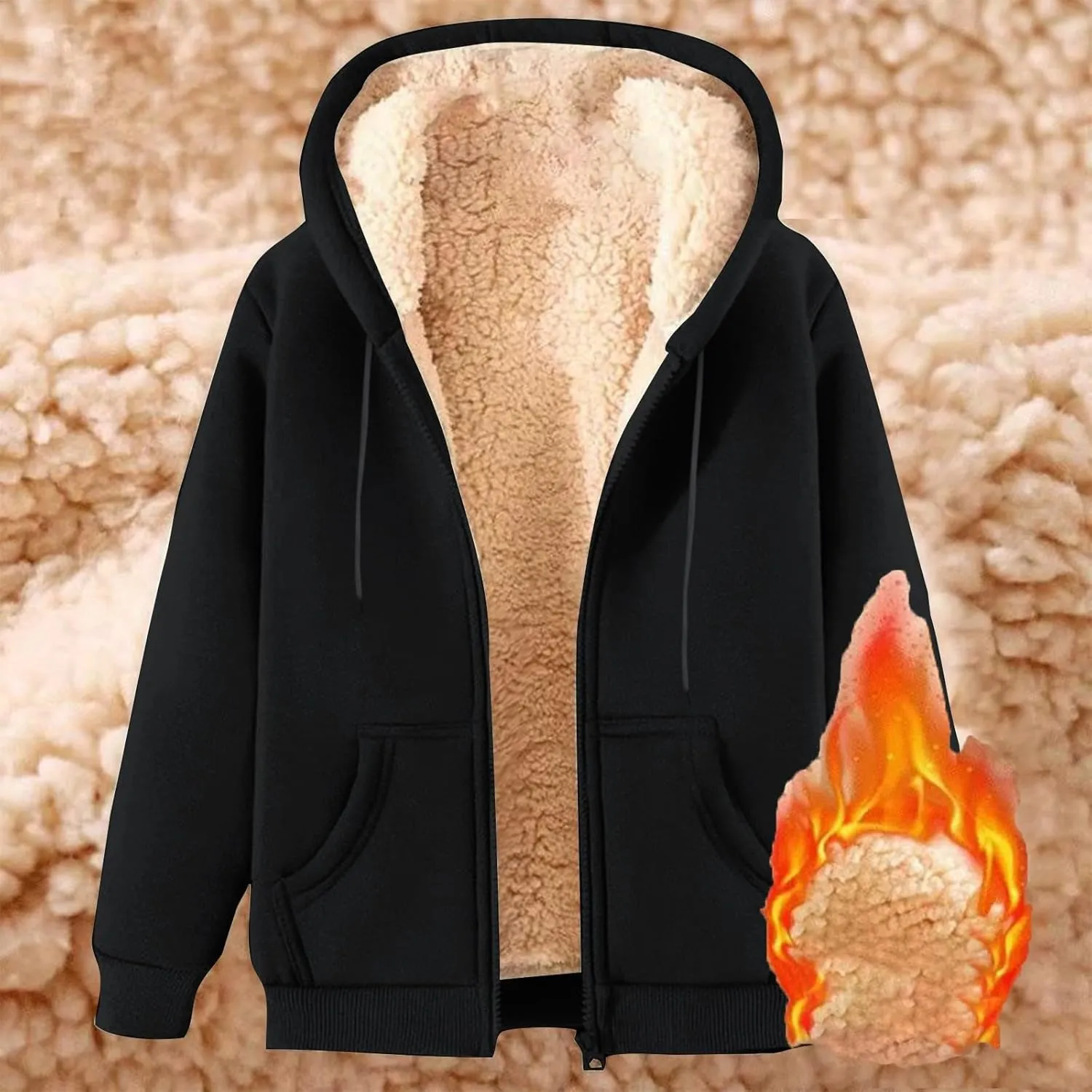 Hoodies for Women Men Fleece Lined Zip Up Hoodie Winter Thicked Warm Hooded Sweatshirts Jackets Coats with Pockets