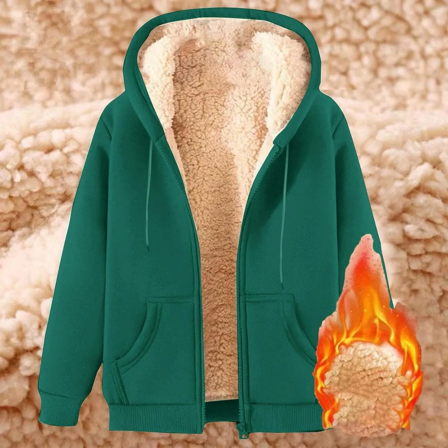 Hoodies for Women Men Fleece Lined Zip Up Hoodie Winter Thicked Warm Hooded Sweatshirts Jackets Coats with Pockets