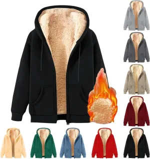 Hoodies for Women Men Fleece Lined Zip Up Hoodie Winter Thicked Warm Hooded Sweatshirts Jackets Coats with Pockets
