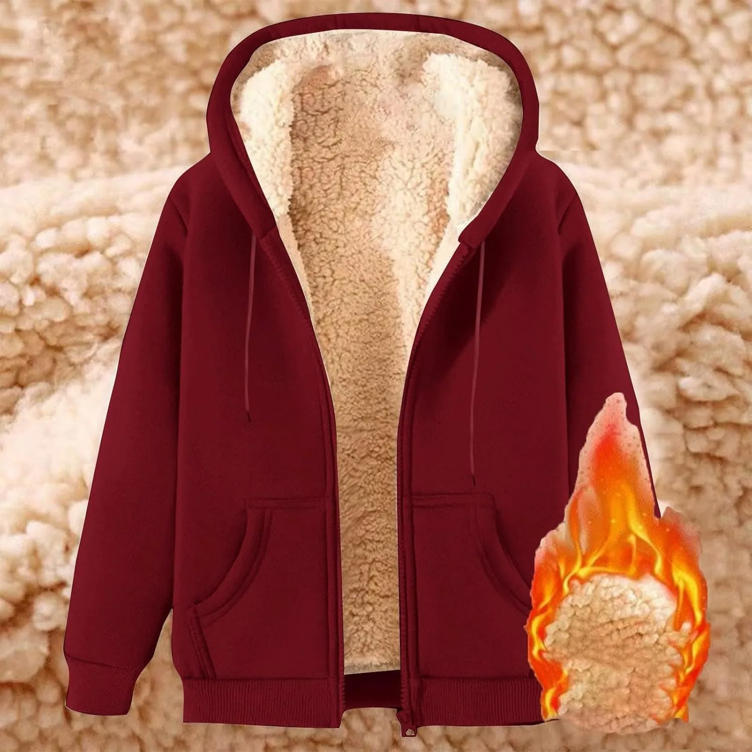 Hoodies for Women Men Fleece Lined Zip Up Hoodie Winter Thicked Warm Hooded Sweatshirts Jackets Coats with Pockets