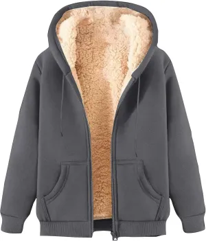 Hoodies for Women Winter Fleece Sweatshirts Full Zip Up Thick Sherpa Lined Hooded Jacket Daily Casual Fashion Coats