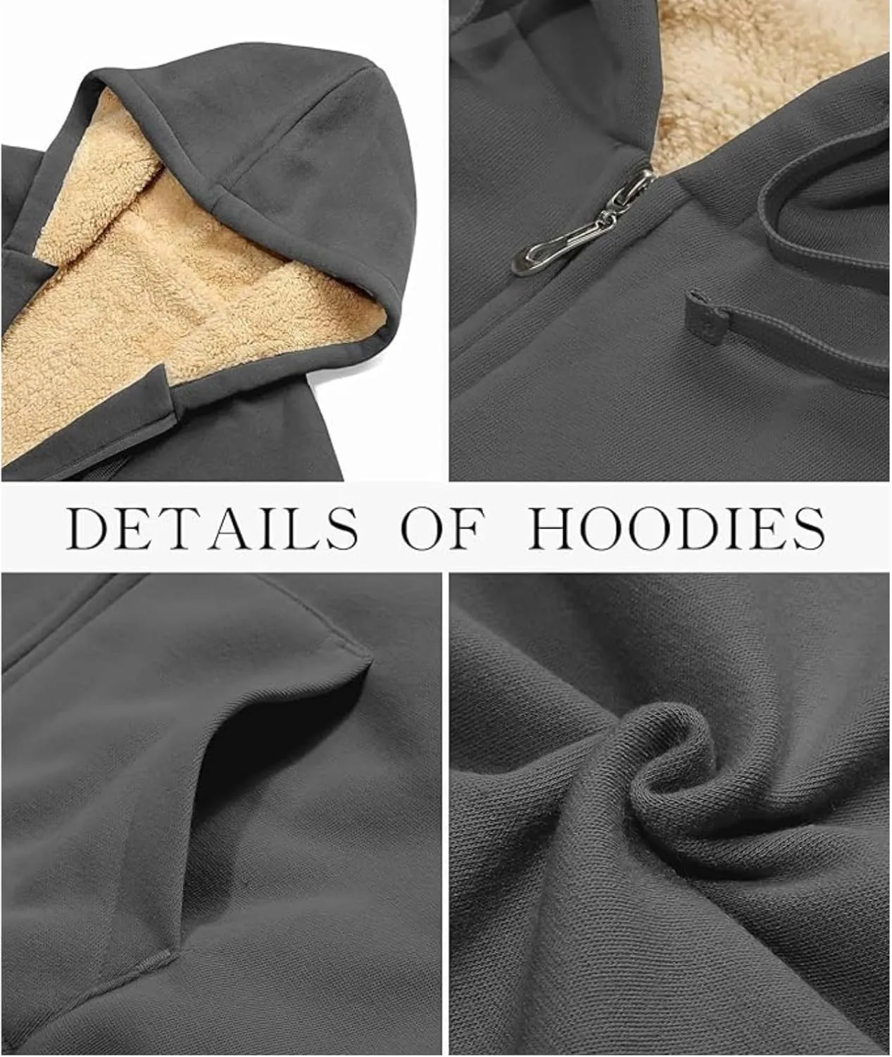 Hoodies for Women Winter Fleece Sweatshirts Full Zip Up Thick Sherpa Lined Hooded Jacket Daily Casual Fashion Coats