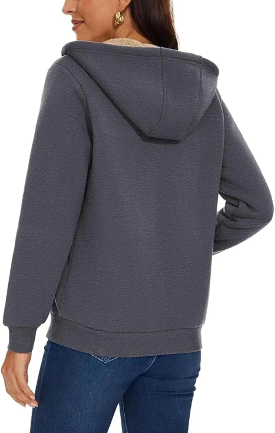 Hoodies for Women Winter Fleece Sweatshirts Full Zip Up Thick Sherpa Lined Hooded Jacket Daily Casual Fashion Coats