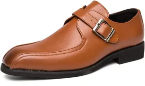 HOOENG Dress Oxford Formal Shoes for Men Slip on Bike Toe Monk Strap Vegan Leather Block Heel Slip Resistant Rubber Sole Anti-Slip Non Slip Walking (Color : Brown, Size : 9)