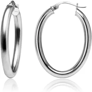 Hoops & Loops 925 Sterling Silver 3mm Oval Hoop Click-Top Earrings, 20mm 25mm 30mm 35mm 40mm, Silver, Yellow & Rose Gold