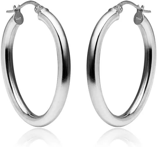 Hoops & Loops 925 Sterling Silver 3mm Oval Hoop Click-Top Earrings, 20mm 25mm 30mm 35mm 40mm, Silver, Yellow & Rose Gold