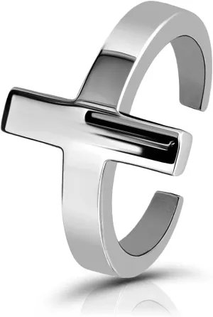 Hoops & Loops 925 Sterling Silver Cross Minimalist Open Toe Ring for Women Men