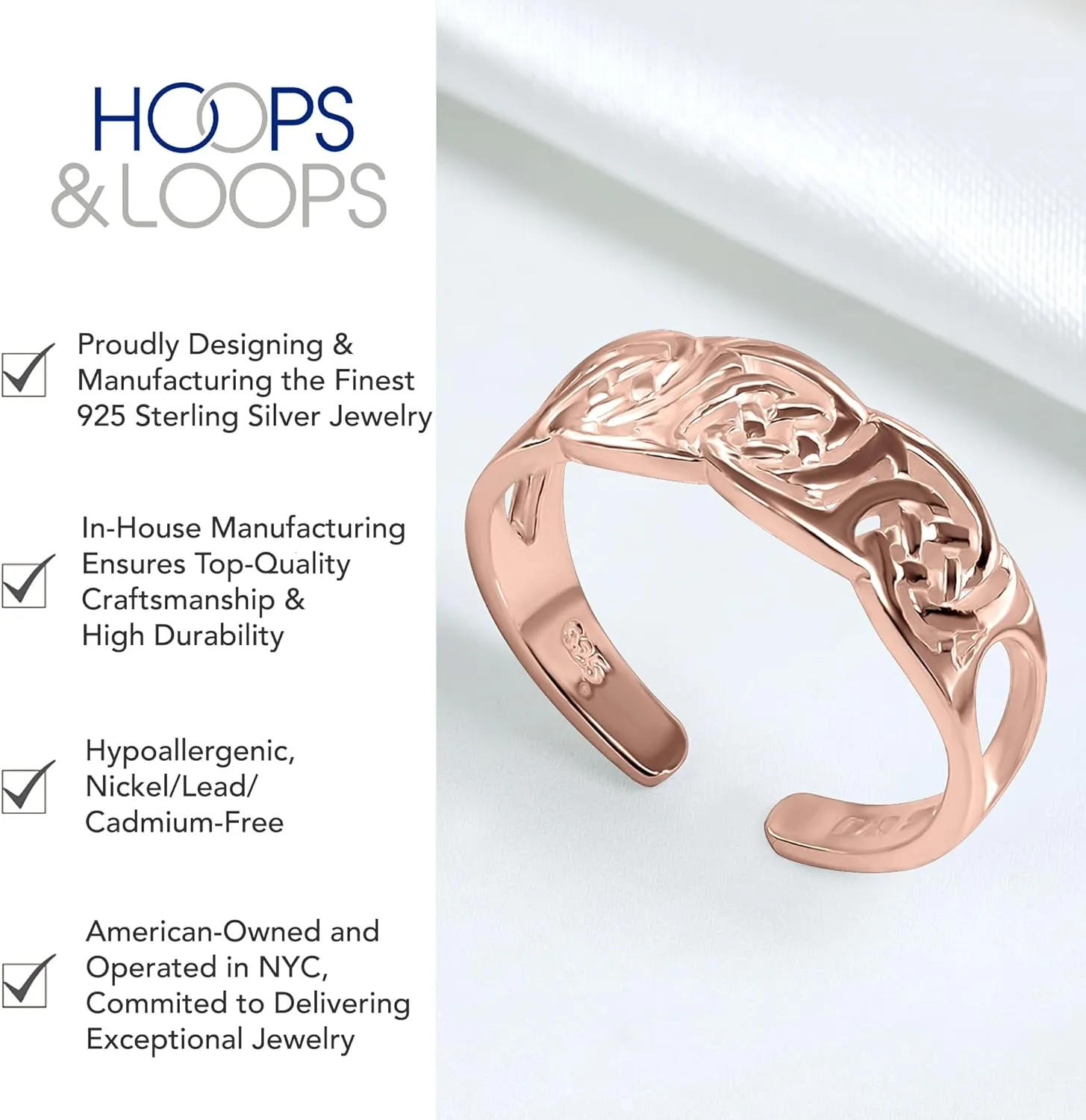 Hoops & Loops 925 Sterling Silver Irish Celtic Knot Open Toe Ring for Women Men