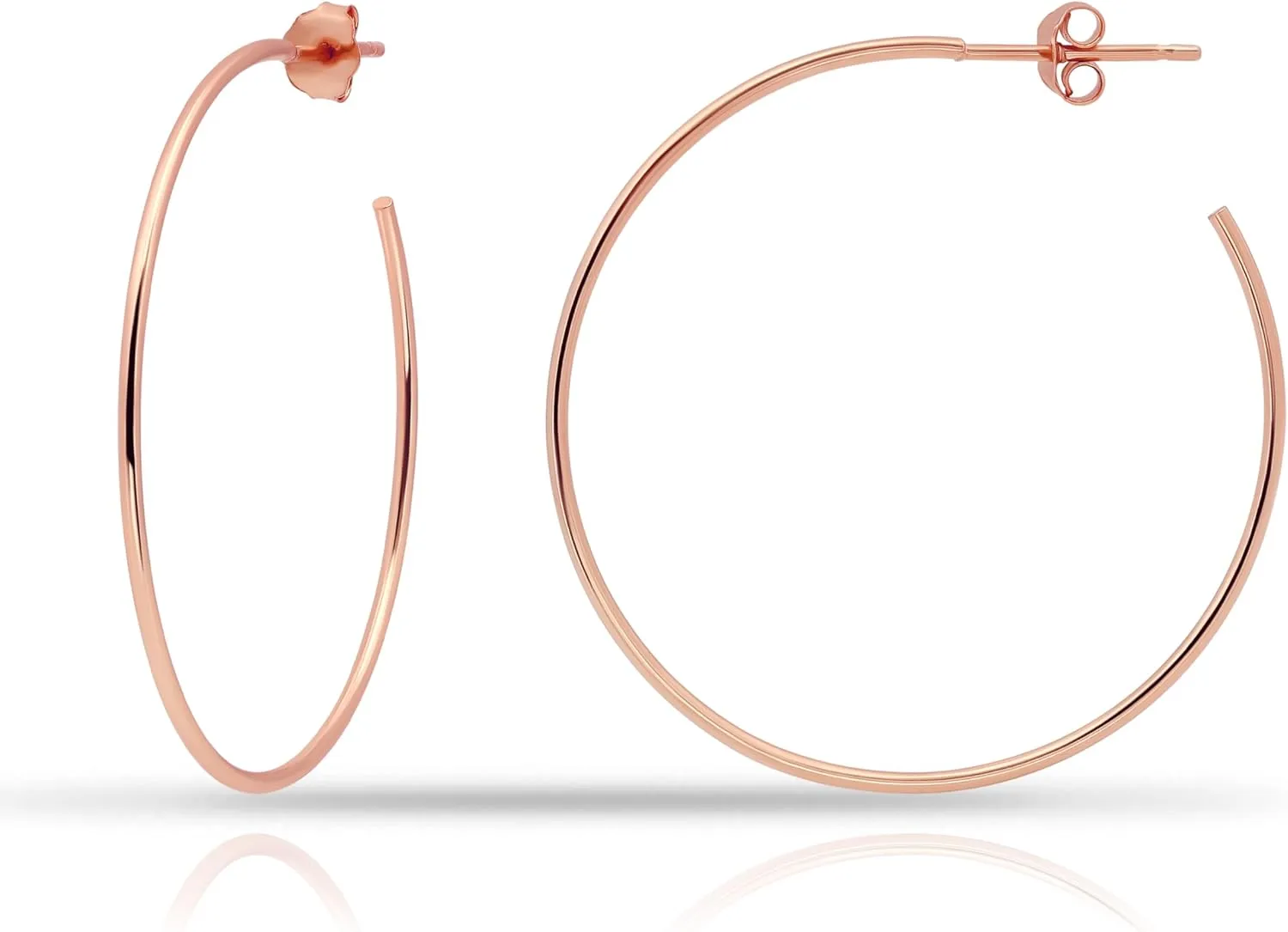 Hoops & Loops 925 Sterling Silver Open 1.5mm Thin Polished Round C-Hoop Earrings for Women, Silver, Yellow, Rose Gold, Black 15mm-40mm