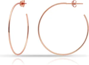 Hoops & Loops 925 Sterling Silver Open 1.5mm Thin Polished Round C-Hoop Earrings for Women, Silver, Yellow, Rose Gold, Black 15mm-40mm