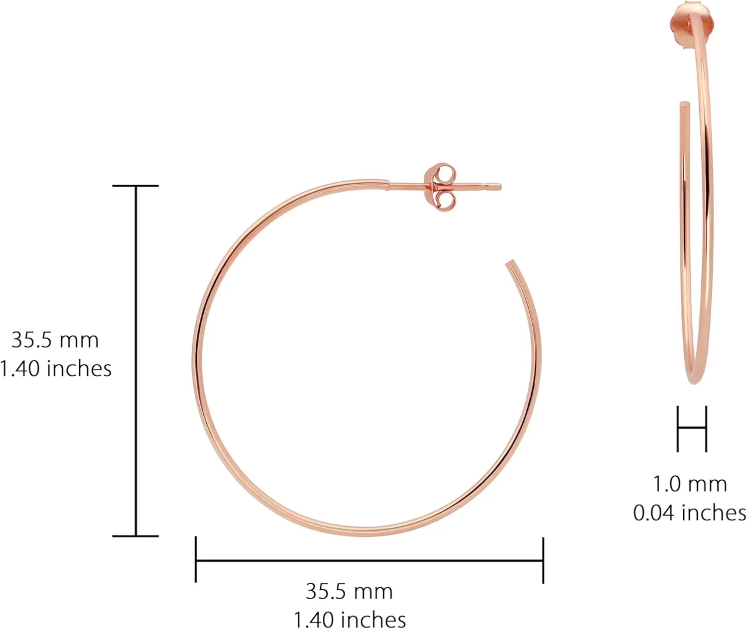 Hoops & Loops 925 Sterling Silver Open 1.5mm Thin Polished Round C-Hoop Earrings for Women, Silver, Yellow, Rose Gold, Black 15mm-40mm