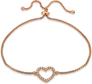 Hoops & Loops Sterling Silver Cubic Zirconia Open Heart Adjustable Bracelet