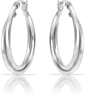 Hoops & Loops Sterling Silver Intertwining Square-Tube Polished Hoop Earrings, 25mm