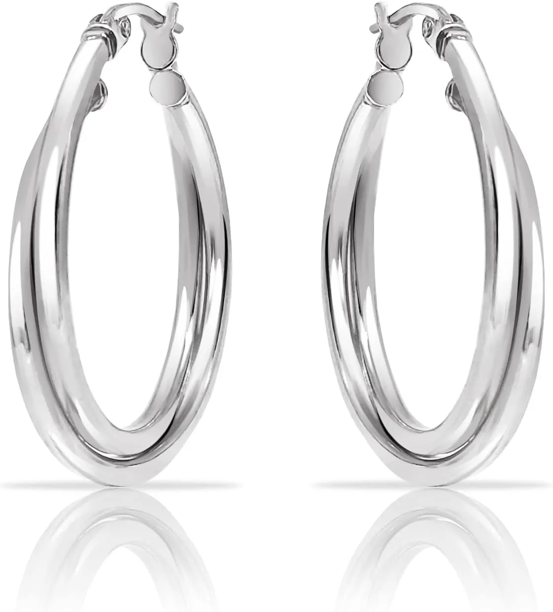 Hoops & Loops Sterling Silver Intertwining Square-Tube Polished Hoop Earrings, 25mm