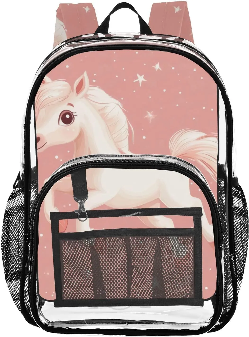 Horse with Stars Clear Backpack with Back Print, Heavy Duty See Through Backpacks PVC Transparent Daypack for Travel Security