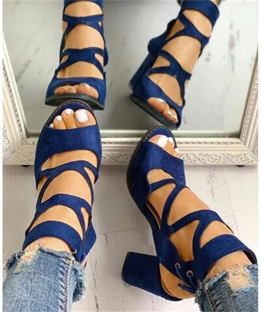 HOTRA Women Lace Up Strappy Pumps Vegan Sandals Open Toe Chunky Block High Heel Dress Party Sandal Shoes (Color : Black, Size : 4 US)