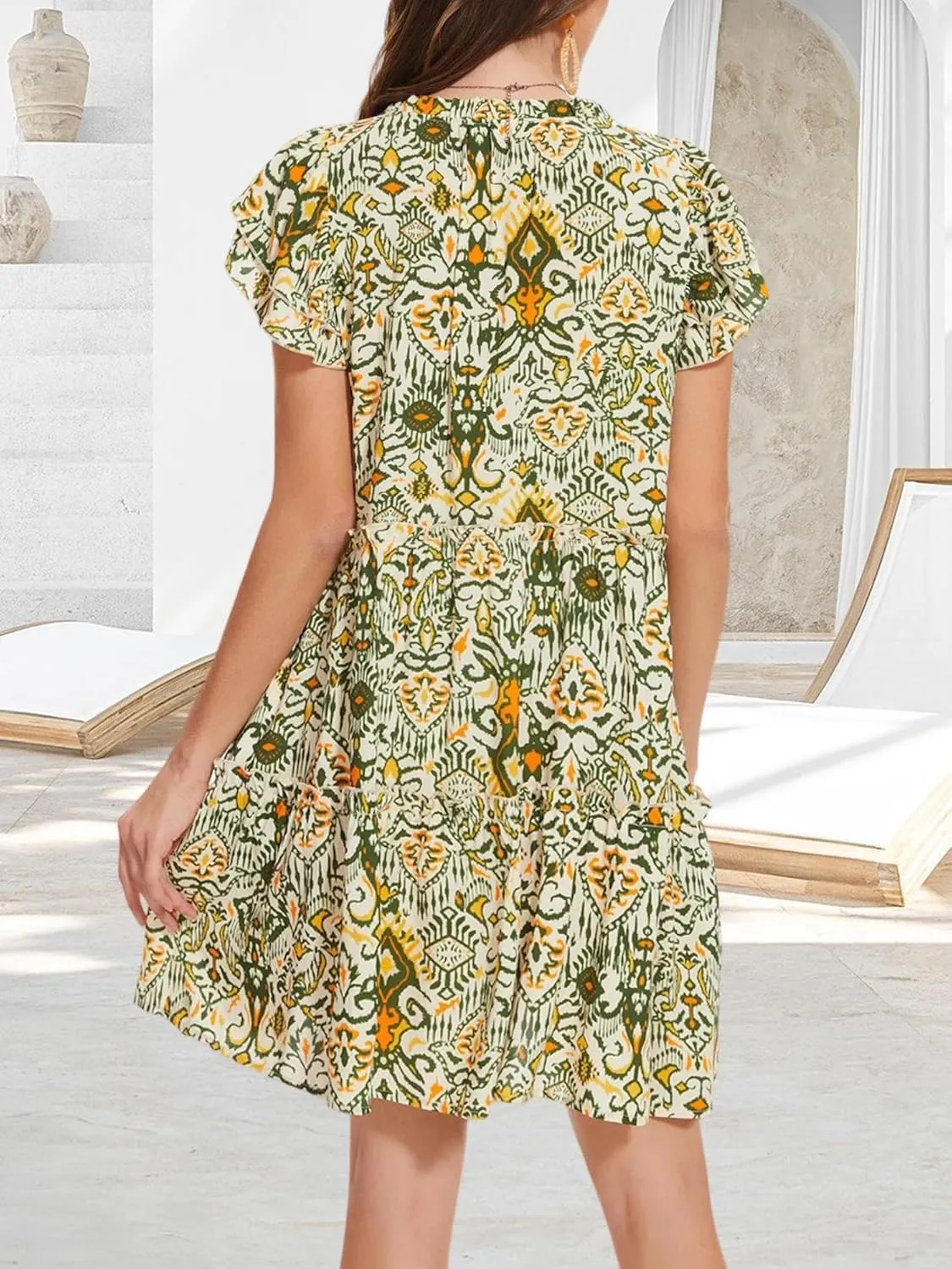 HUHOT Women Flowy Tiered Boho Mini Casual Summer Dress Beach Cover Up with Pockets