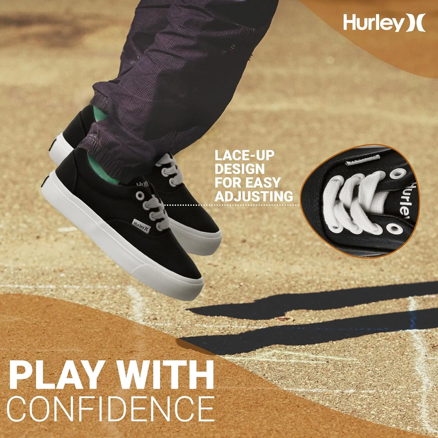 Hurley Marley Kids Lace Up Canvas Sneakers  Low Cut Skateboarding Shoes for Kids, Sports Shoes for Boys and Girls