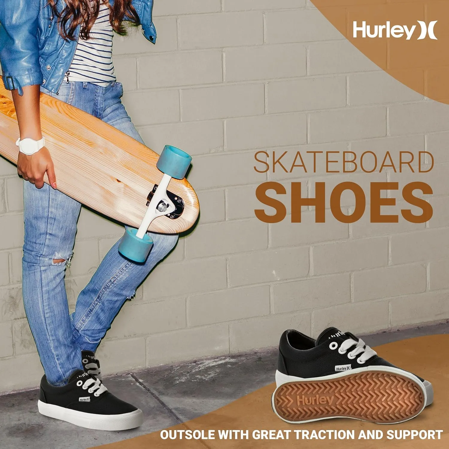 Hurley Marley Kids Lace Up Canvas Sneakers  Low Cut Skateboarding Shoes for Kids, Sports Shoes for Boys and Girls