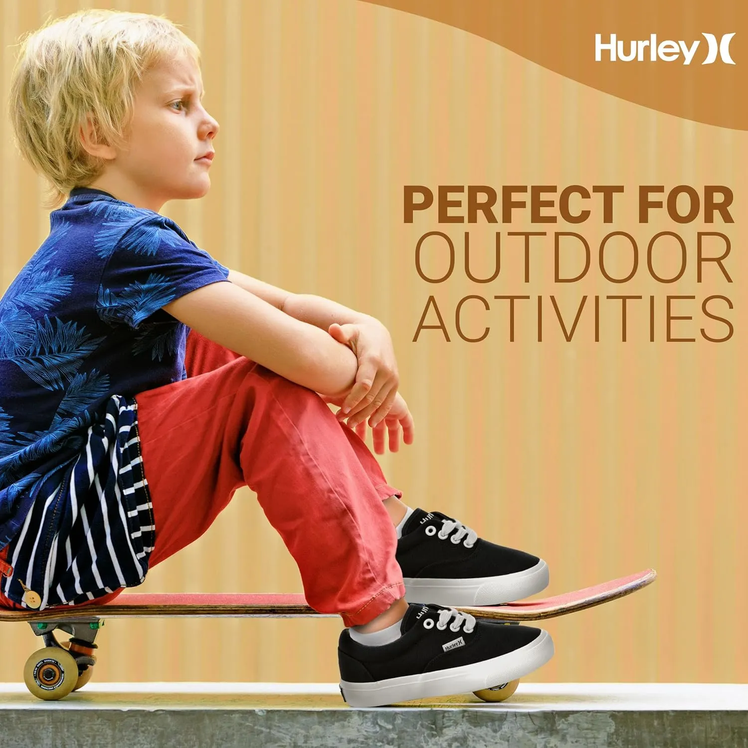 Hurley Marley Kids Lace Up Canvas Sneakers  Low Cut Skateboarding Shoes for Kids, Sports Shoes for Boys and Girls