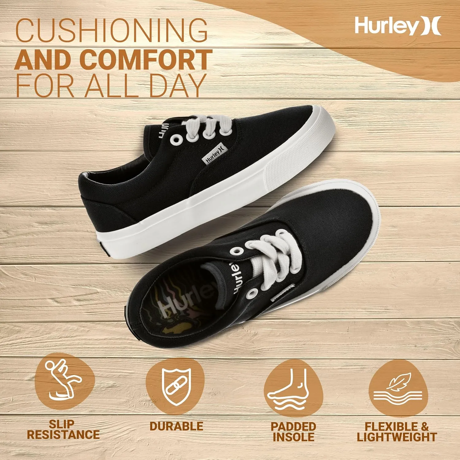 Hurley Marley Kids Lace Up Canvas Sneakers  Low Cut Skateboarding Shoes for Kids, Sports Shoes for Boys and Girls