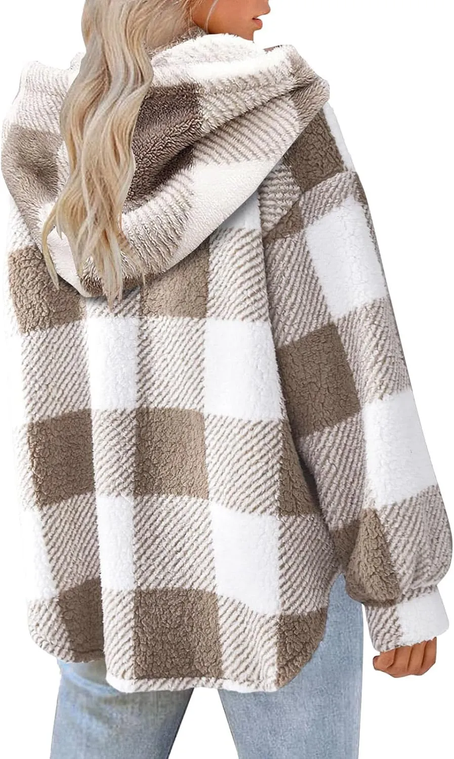 Hvyesh Teddy Bear Flannel Jacket Women Winter Clothes Hoodies, Oversized Fuzzy Fleece Sherpa Shacket Jackets for Women