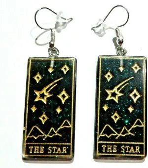 HYPOALLERGENIC THE STAR TAROT CARD EARRINGS black glitter gold gothic drop pendants