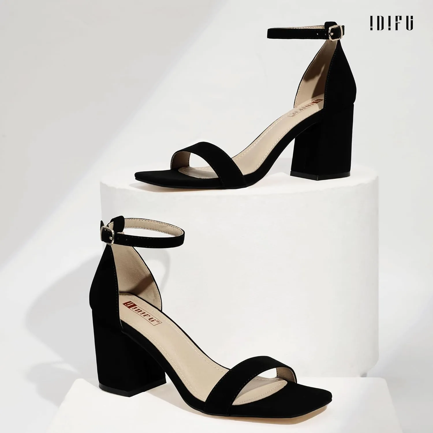 IDIFU IN3 Chunky Block Square Open Toe High Heels Ankle Strap Heeled Sandals Wedding Bride Bridal Prom Dance Summer Dressy Comfortable Sexy Trendy Bridesmaid Dress Shoes Cute Thick Heels for Women