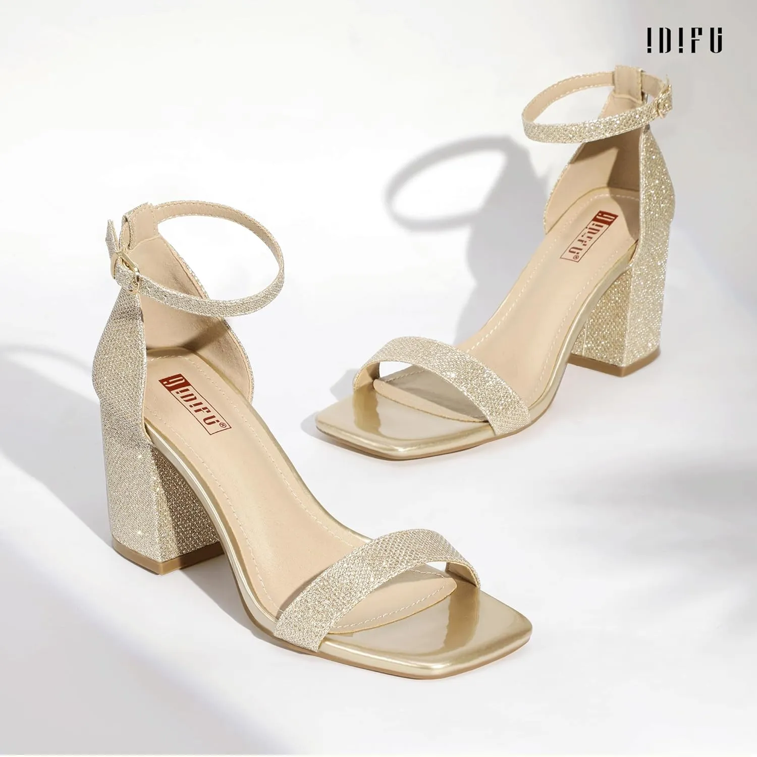 IDIFU IN3 Chunky Block Square Open Toe High Heels Ankle Strap Heeled Sandals Wedding Bride Bridal Prom Dance Summer Dressy Comfortable Sexy Trendy Bridesmaid Dress Shoes Cute Thick Heels for Women