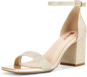 IDIFU IN3 Chunky Block Square Open Toe High Heels Ankle Strap Heeled Sandals Wedding Bride Bridal Prom Dance Summer Dressy Comfortable Sexy Trendy Bridesmaid Dress Shoes Cute Thick Heels for Women