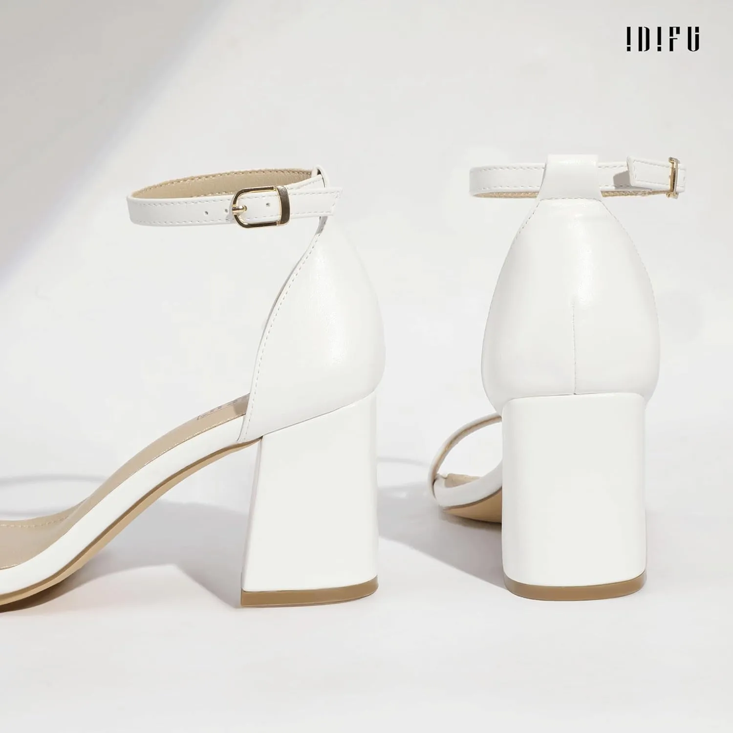 IDIFU IN3 Chunky Block Square Open Toe High Heels Ankle Strap Heeled Sandals Wedding Bride Bridal Prom Dance Summer Dressy Comfortable Sexy Trendy Bridesmaid Dress Shoes Cute Thick Heels for Women