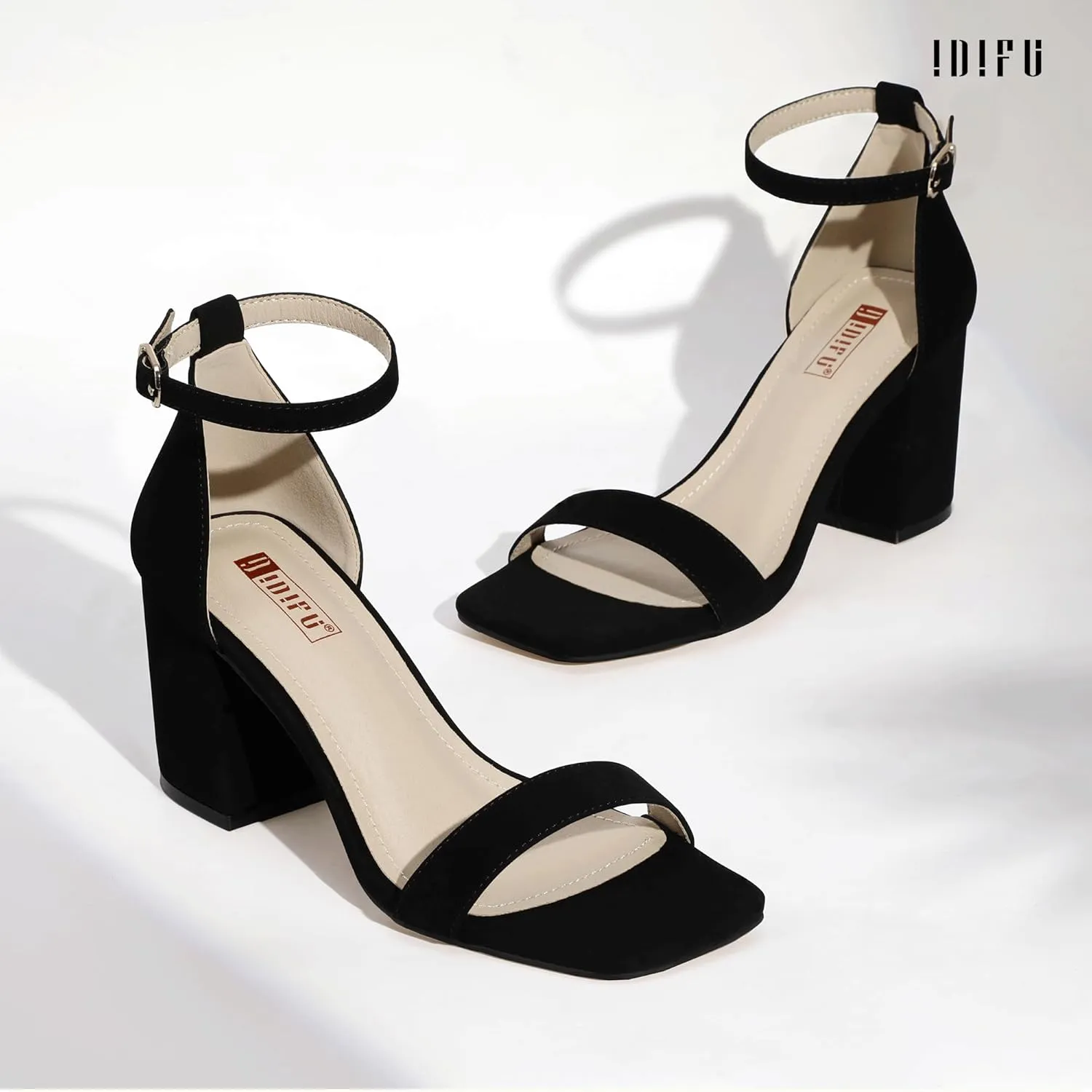 IDIFU IN3 Chunky Block Square Open Toe High Heels Ankle Strap Heeled Sandals Wedding Bride Bridal Prom Dance Summer Dressy Comfortable Sexy Trendy Bridesmaid Dress Shoes Cute Thick Heels for Women