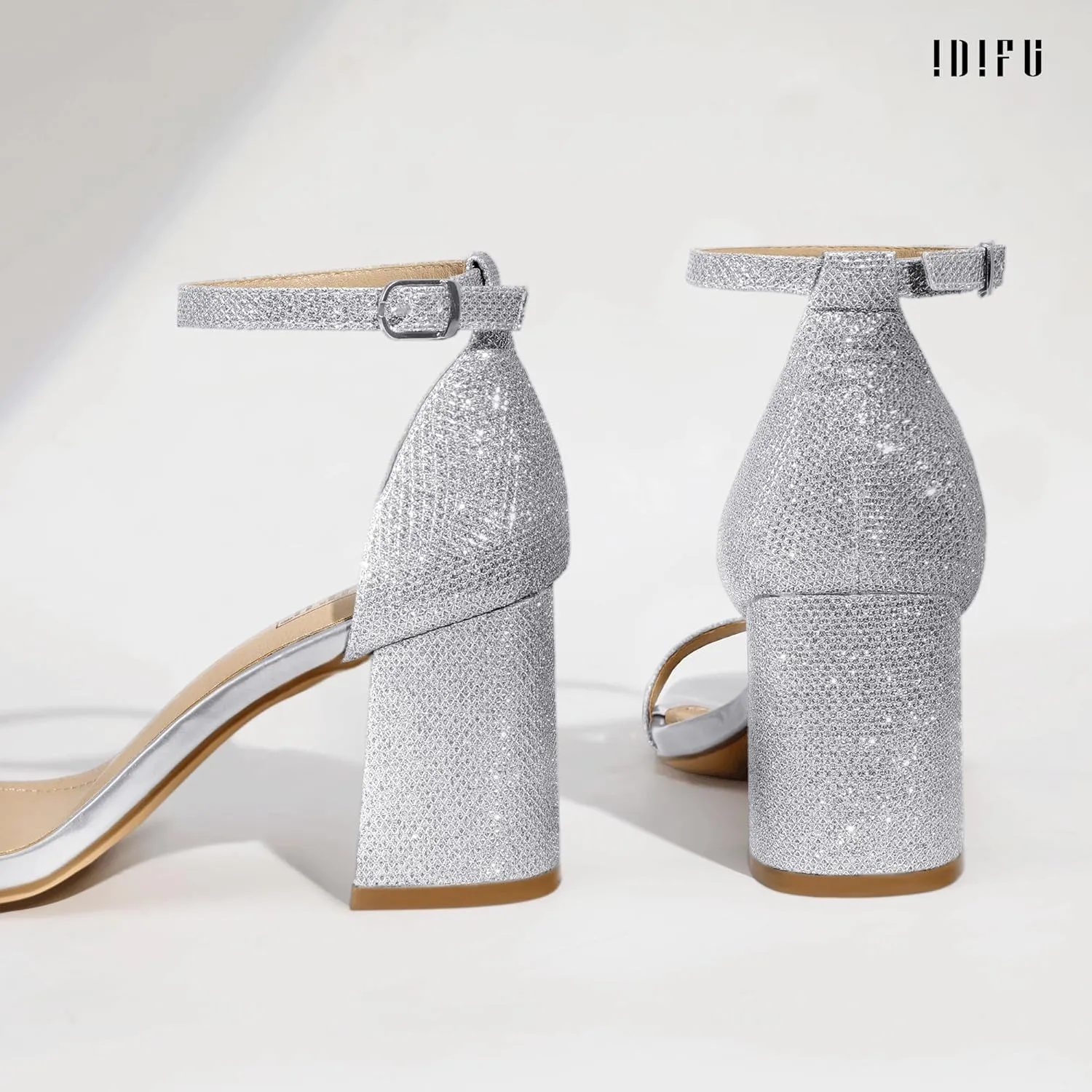 IDIFU IN3 Chunky Block Square Open Toe High Heels Ankle Strap Heeled Sandals Wedding Bride Bridal Prom Dance Summer Dressy Comfortable Sexy Trendy Bridesmaid Dress Shoes Cute Thick Heels for Women