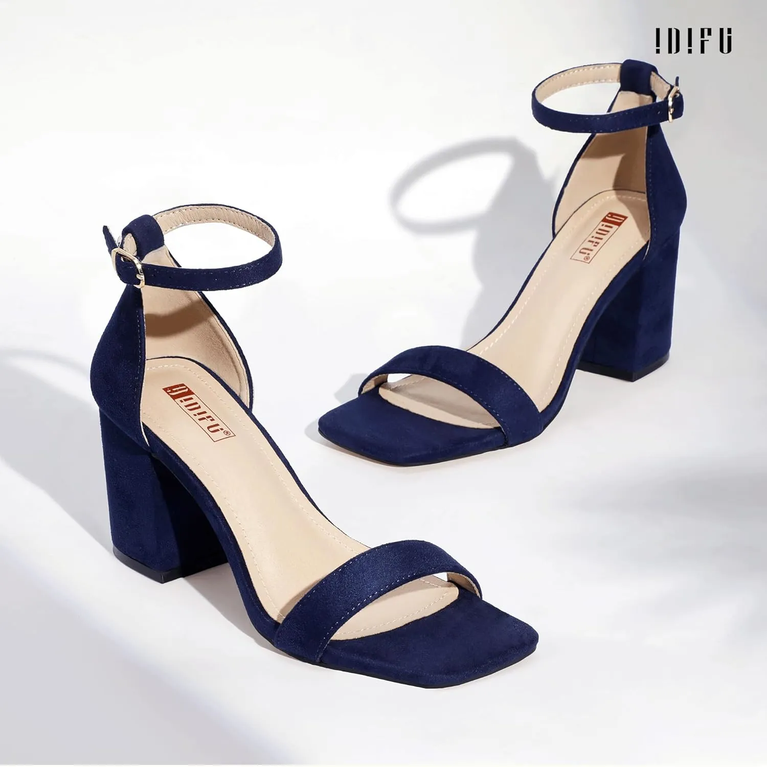 IDIFU IN3 Chunky Block Square Open Toe High Heels Ankle Strap Heeled Sandals Wedding Bride Bridal Prom Dance Summer Dressy Comfortable Sexy Trendy Bridesmaid Dress Shoes Cute Thick Heels for Women