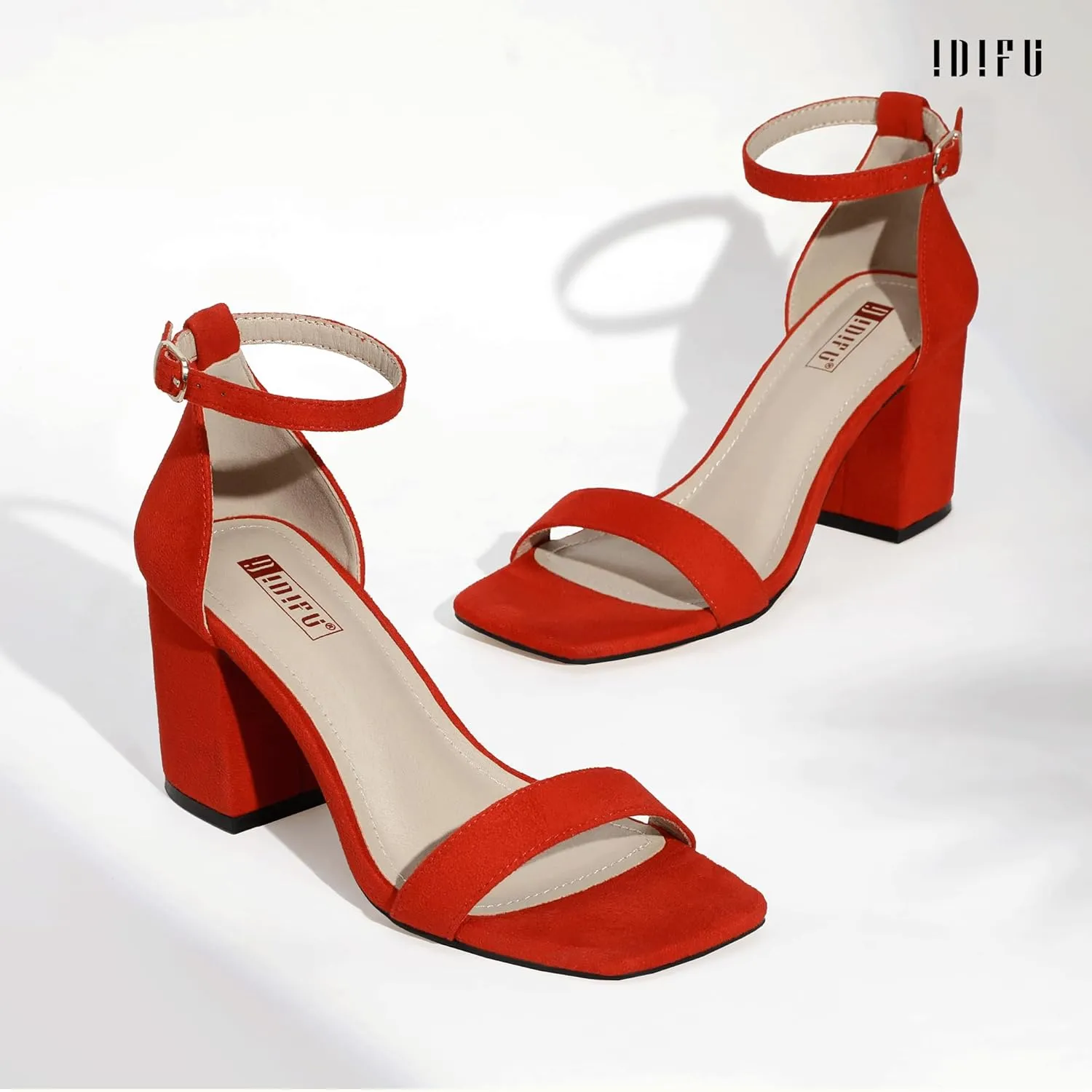 IDIFU IN3 Chunky Block Square Open Toe High Heels Ankle Strap Heeled Sandals Wedding Bride Bridal Prom Dance Summer Dressy Comfortable Sexy Trendy Bridesmaid Dress Shoes Cute Thick Heels for Women