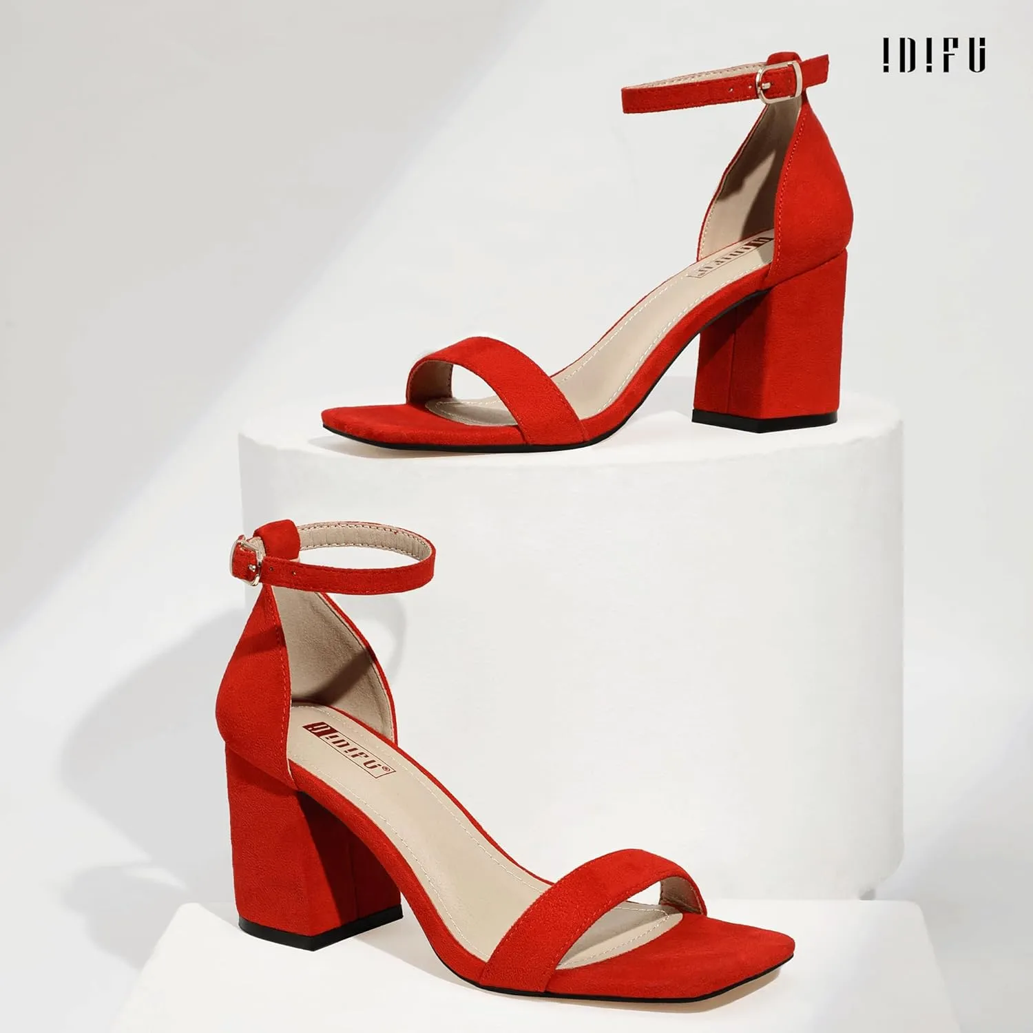 IDIFU IN3 Chunky Block Square Open Toe High Heels Ankle Strap Heeled Sandals Wedding Bride Bridal Prom Dance Summer Dressy Comfortable Sexy Trendy Bridesmaid Dress Shoes Cute Thick Heels for Women
