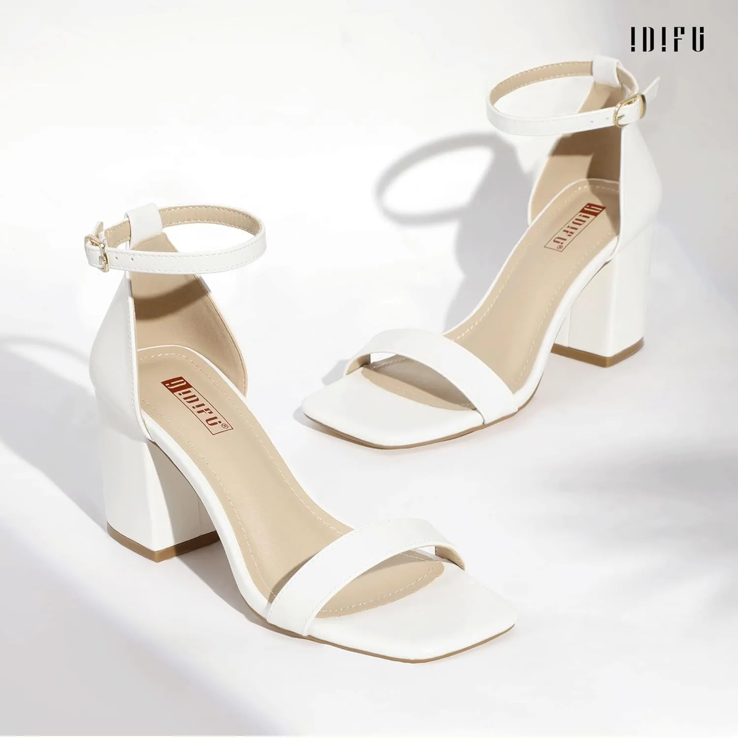 IDIFU IN3 Chunky Block Square Open Toe High Heels Ankle Strap Heeled Sandals Wedding Bride Bridal Prom Dance Summer Dressy Comfortable Sexy Trendy Bridesmaid Dress Shoes Cute Thick Heels for Women