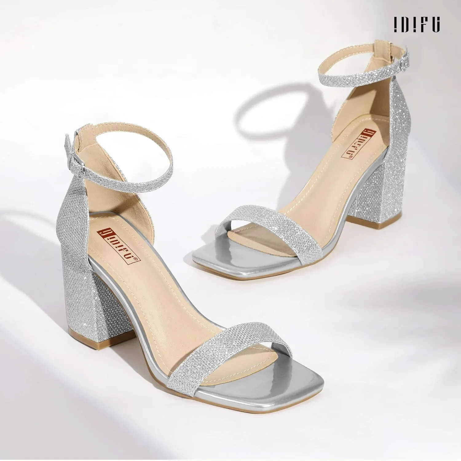 IDIFU IN3 Chunky Block Square Open Toe High Heels Ankle Strap Heeled Sandals Wedding Bride Bridal Prom Dance Summer Dressy Comfortable Sexy Trendy Bridesmaid Dress Shoes Cute Thick Heels for Women