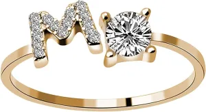 Initial Letter Knuckle Rings for Women 26 Alphabet Stackable Ring Studded Zircon Open Adjustable Finger Ring