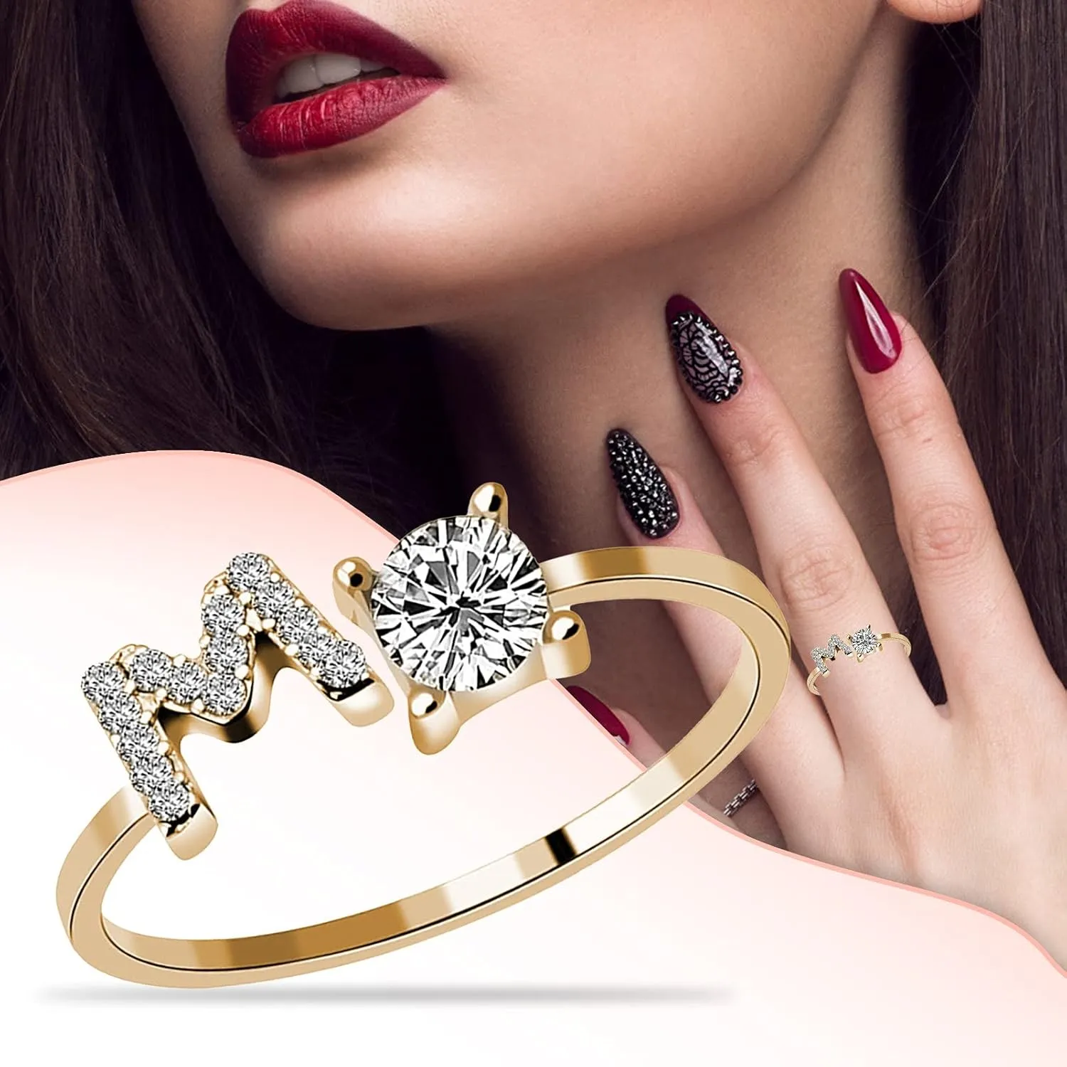 Initial Letter Knuckle Rings for Women 26 Alphabet Stackable Ring Studded Zircon Open Adjustable Finger Ring