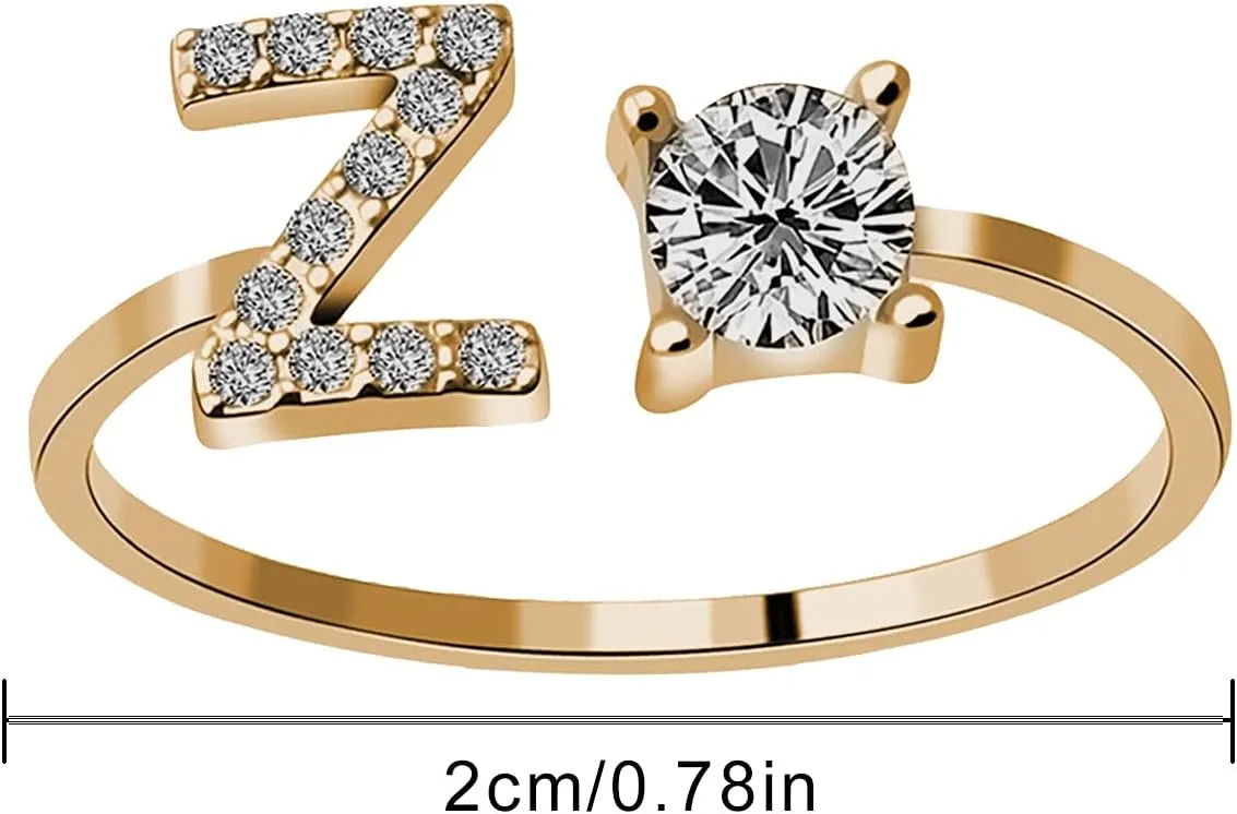Initial Letter Ring for Women,Adjustable Alphabet Cubic Zirconia Rings Christmas Birthday Jewelry Gifts for Mother Daughter