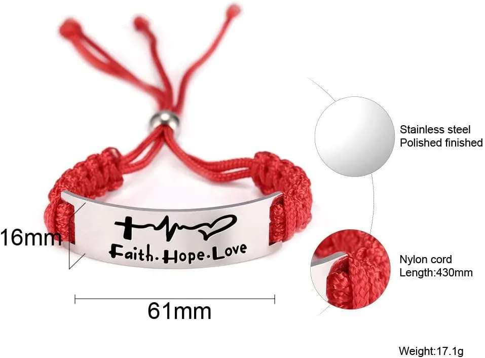 Inspirational Bracelets for Women,Inspirational Cord Bracelets Valentine's Gift Bracelets Adjustable Motivational Quotes Bangle Bracelets Personalized Stainless Steel Jewelry for Her