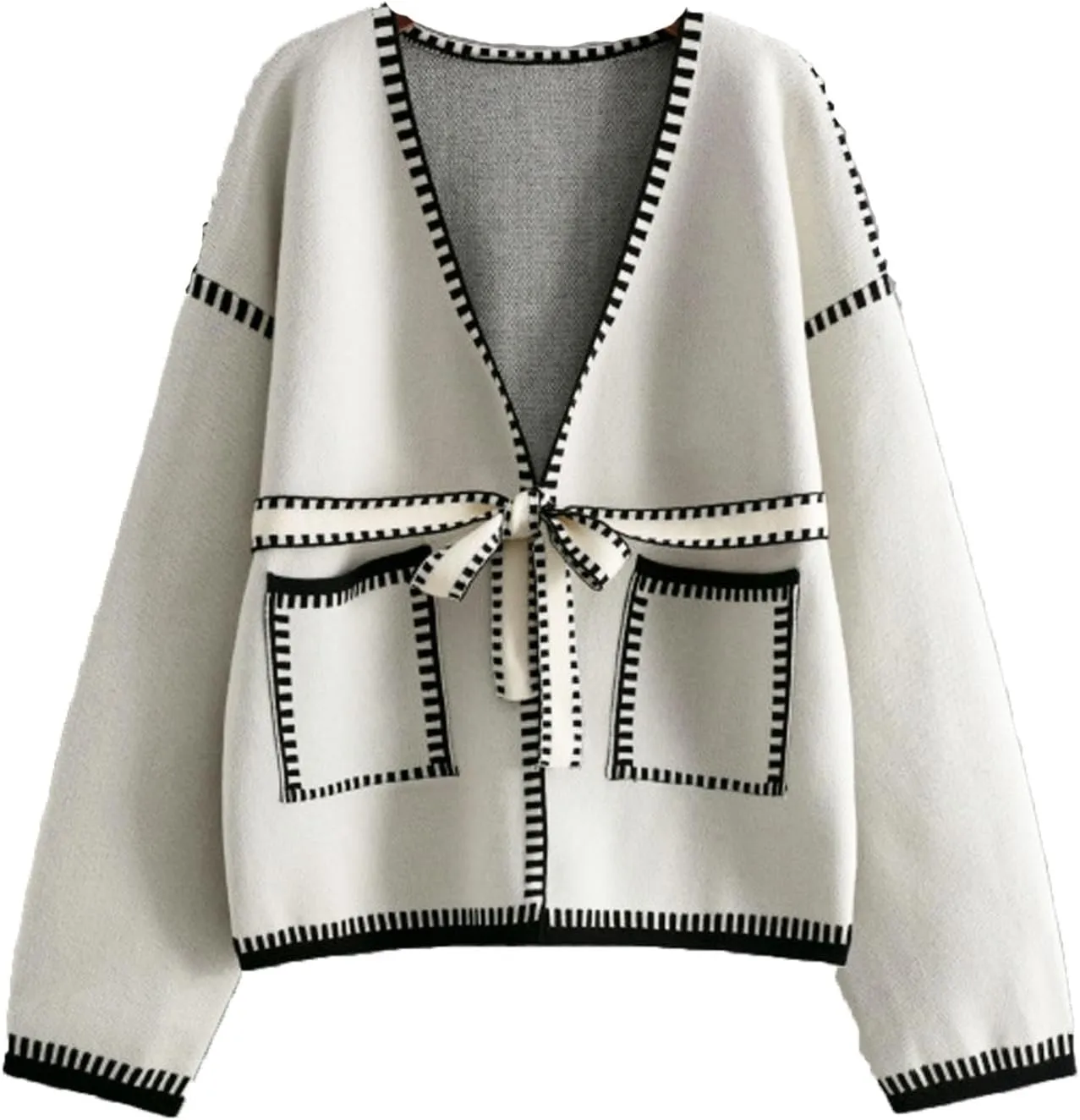 JASCLS Women's Trendy Casual Loose Oversized Color Block Long Sleeve Open Front Sweater Cardigans for Women