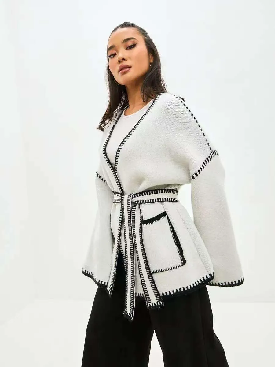 JASCLS Women's Trendy Casual Loose Oversized Color Block Long Sleeve Open Front Sweater Cardigans for Women