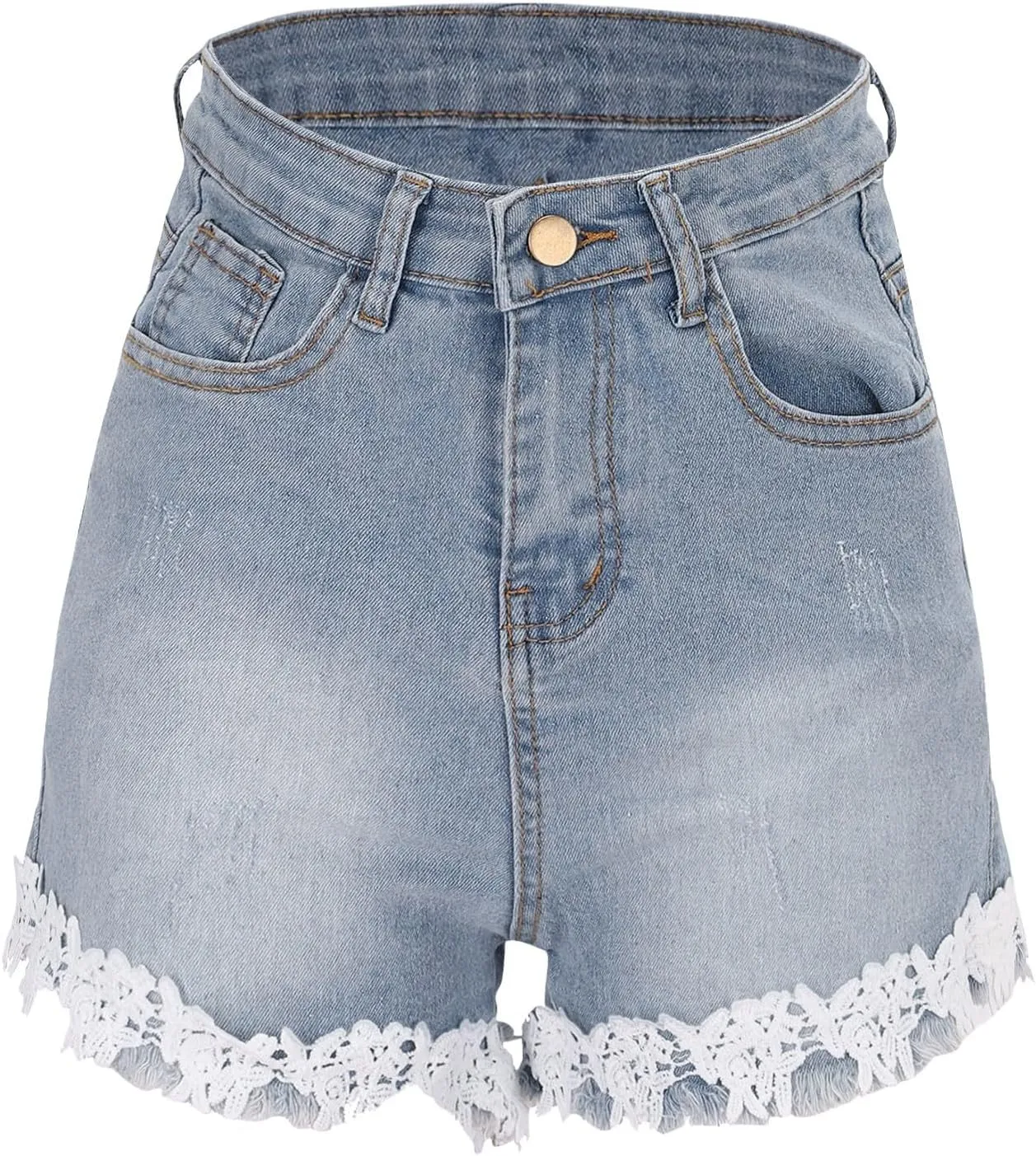 Jean Shorts Womens Summer High Waisted Denim Shorts Stretchy Lace Trim Short Jeans Butt Lifting Jorts with Pockets
