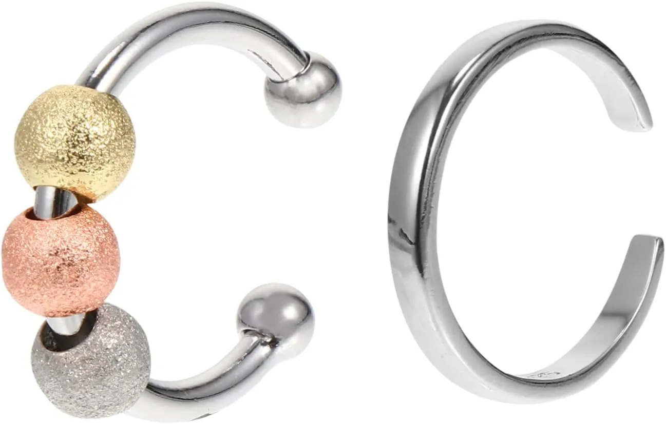 Jewelry Set 2 Rotatable Women's Rings Daily Wear Open Design 3 Round Beads for Occasions